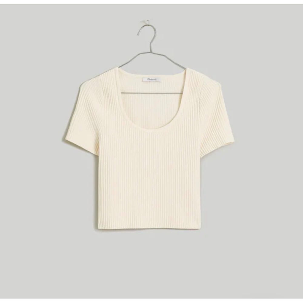 Madewell Ottoman Crop Sweater Tee Womens L Short Sleeve‎ Top Bright Ivory Cream